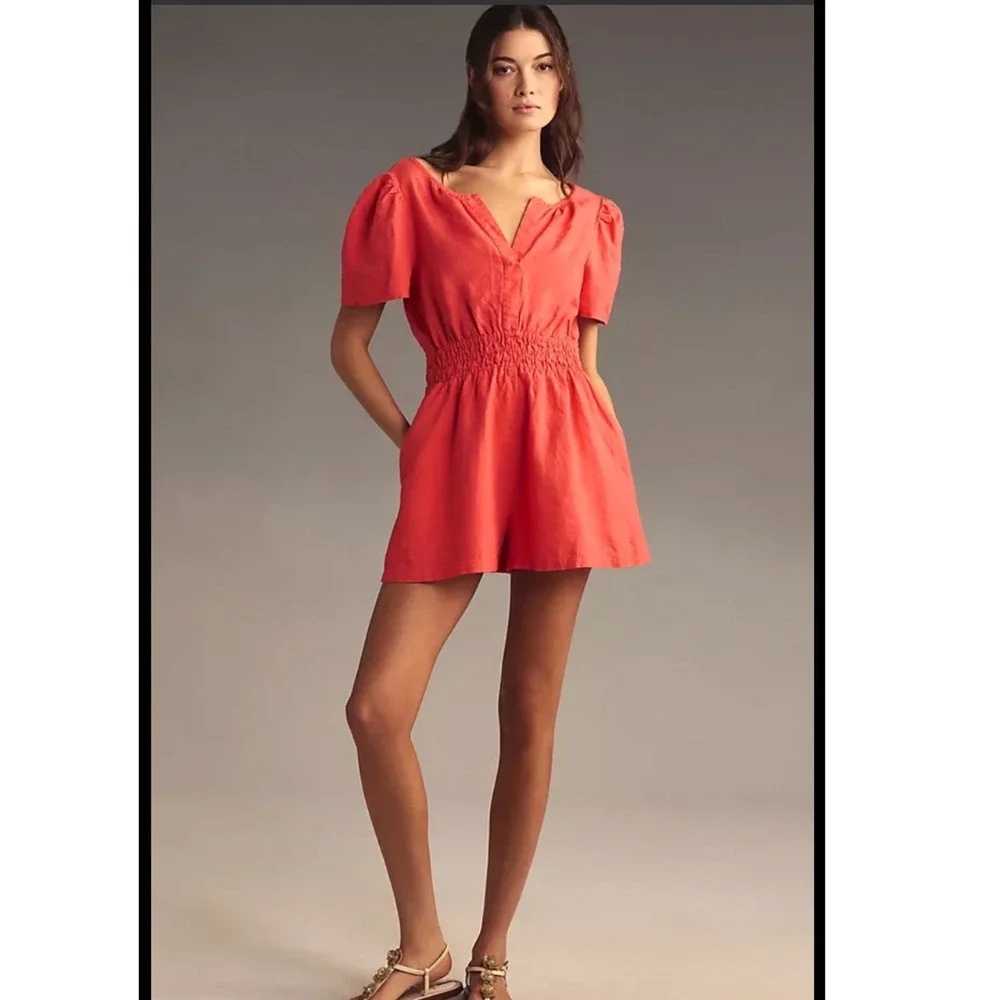 Anthropologie‎ The Somerset Romper Linen Edition small boho vacation festival